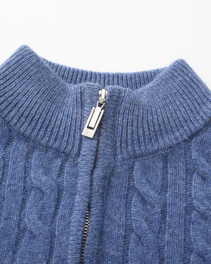 Roman | Chunky knit Herren Chasmere Pullover mit Kabelstrickmuster & Halb Reißverschluss Kragen