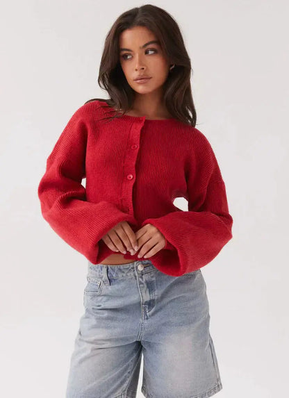 Clara | Elegante Rote Strickjacke