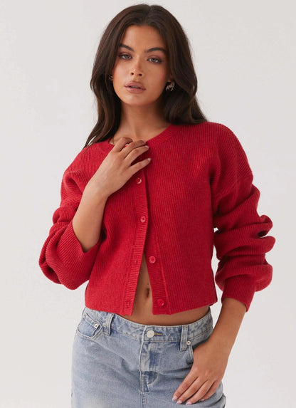 Clara | Elegante Rote Strickjacke