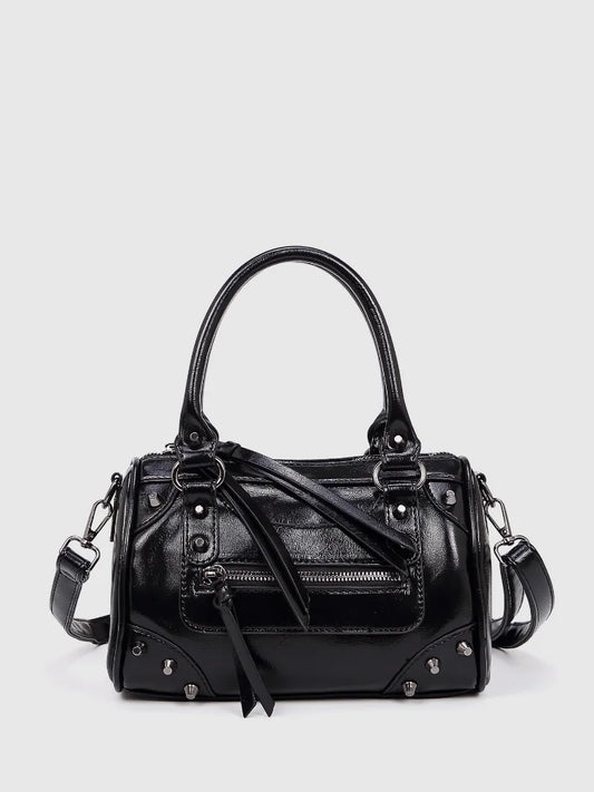 2025 Trendige Damen Schultertaschen. Design mit Leder-Nieten und Quasten