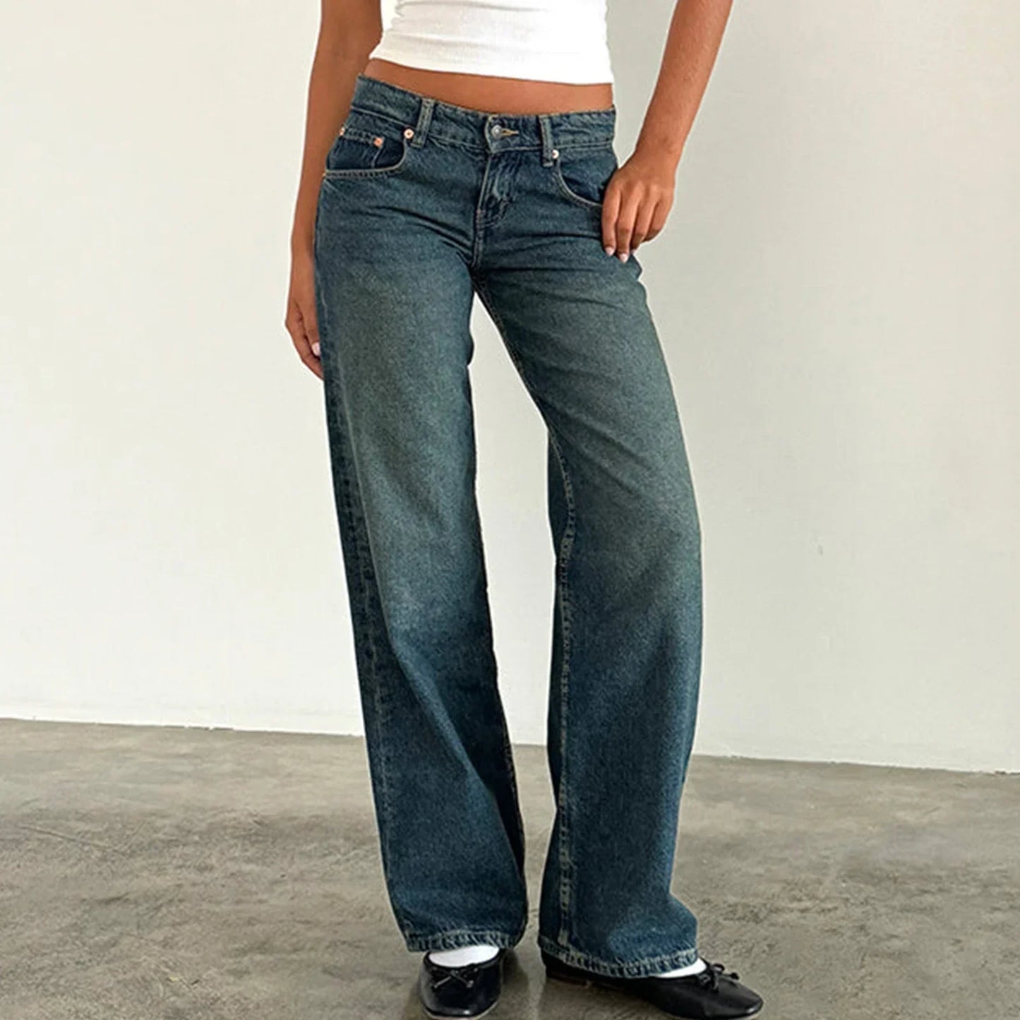 Damen-Weitbein-Jeans im Vintage-Look
