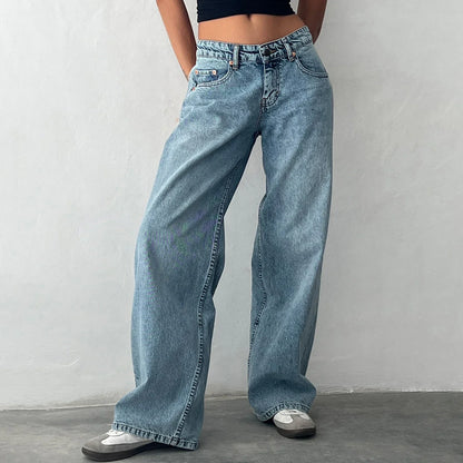 Damen-Weitbein-Jeans im hellen Vintage-Look