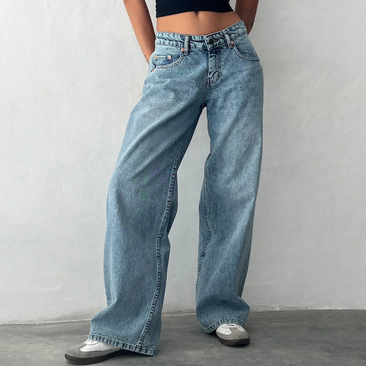 Damen-Weitbein-Jeans im hellen Vintage-Look