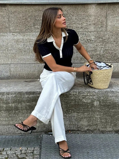 Laura | Stylish Strick Polo Shirt mit Kragen in Slim Fit