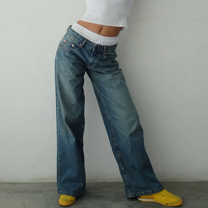 Damen-Weitbein-Jeans im hellen Vintage-Look