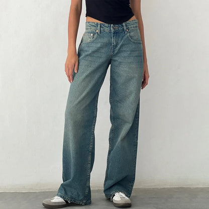 Damen-Weitbein-Jeans im Vintage-Look