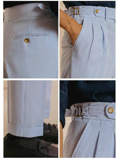 Yann | Taillenhohe Nadelstreifenhose mit Gürtel