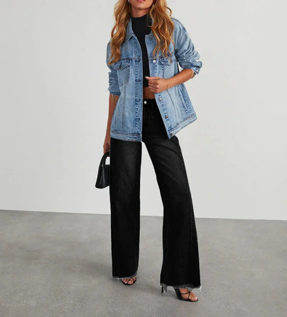 Damen-Weitbein-Jeans in Grau mit Raw-Hem