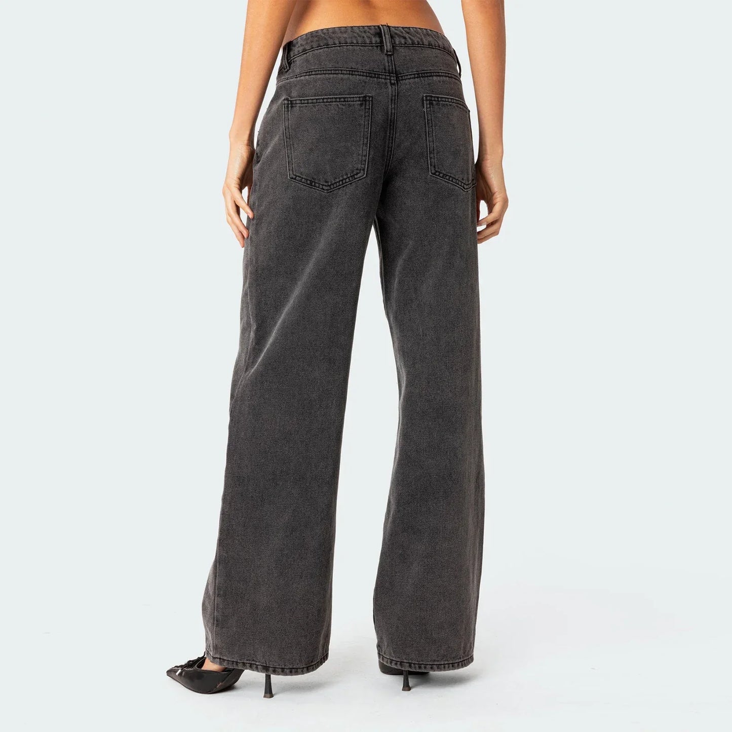 Damen-Weitbein-Jeans in dunkler Vintage-Waschung