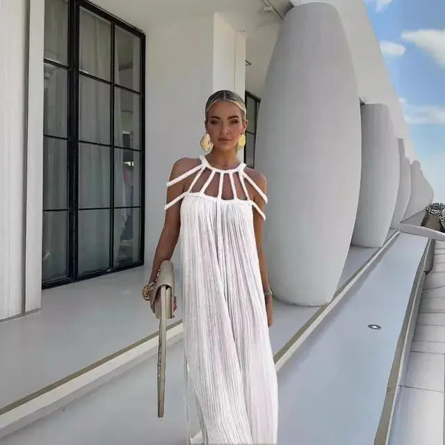 Lena | Boho Maxikleid mit Drapierung & dekorativem Trägerdesign