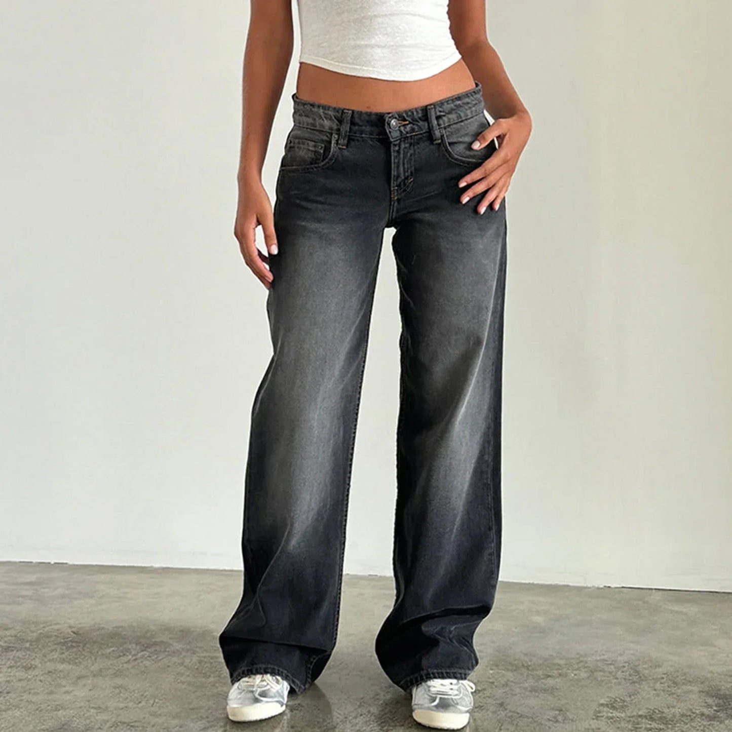 Damen-Weitbein-Jeans im Vintage-Look