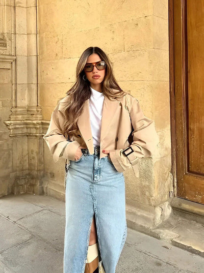 Eleganter Damen Cropped Trenchcoat – Leichter Übergangsjacke im modernen Design