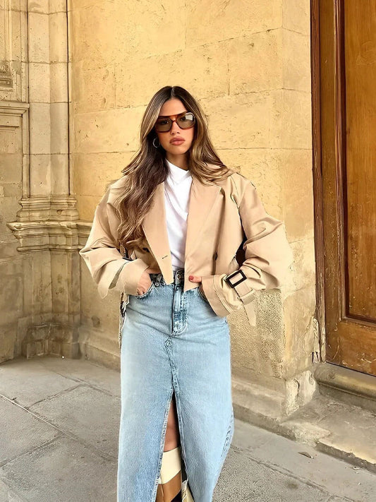 Eleganter Damen Cropped Trenchcoat – Leichter Übergangsjacke im modernen Design