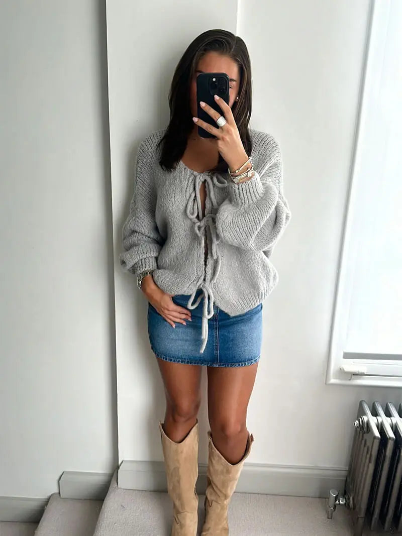 Rahel | Weiche Strickjacke mit Schleife