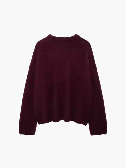 Damen Pullover Bordeaux – Warmer Strickpullover mit Rundhals
