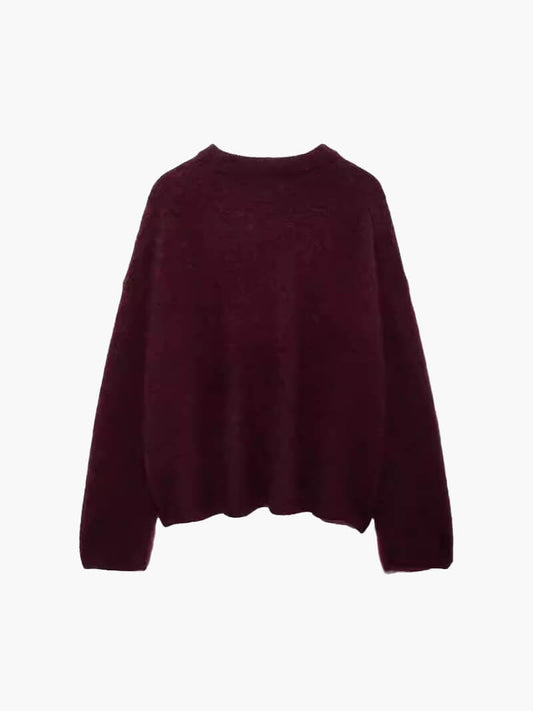 Damen Pullover Bordeaux – Warmer Strickpullover mit Rundhals