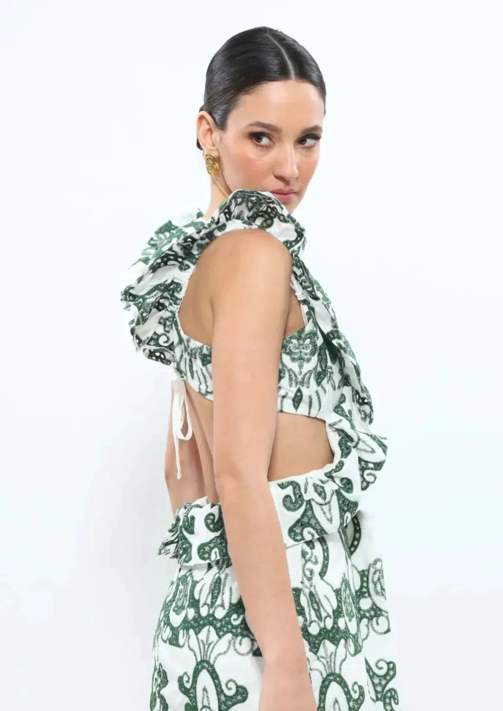 Diva | Gemustertes Maxi Kleid Sommer mit Volants & Rückenausschnitt