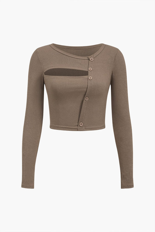Amira | Asymmetrisches Langarm-Top mit Cut-Out & Knopfdetails