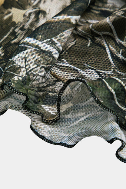 Anna | Off-Shoulder Mesh-Top mit Camouflage-Print & Trompetenärmeln