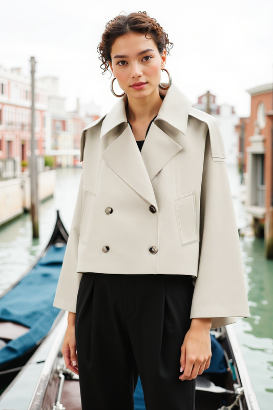 Clara | Kurzer Trenchcoat mit Doppelreiher – Elegant & Zeitlos