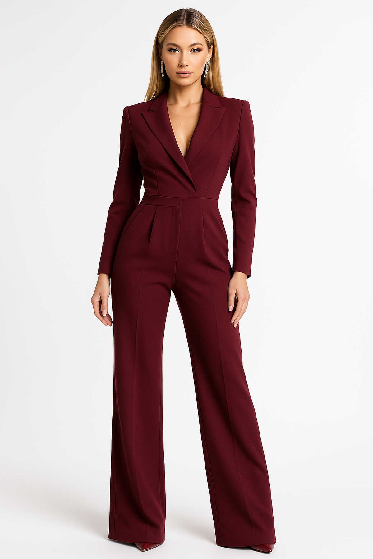 Eleganter Jumpsuit mit Langem Ärmel und Wickeloptik – Feminine Silhouette für Büro und Abend