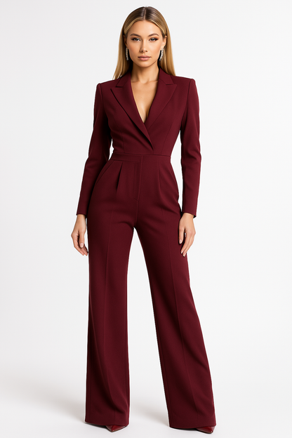 Eleganter Jumpsuit mit Langem Ärmel und Wickeloptik – Feminine Silhouette für Büro und Abend