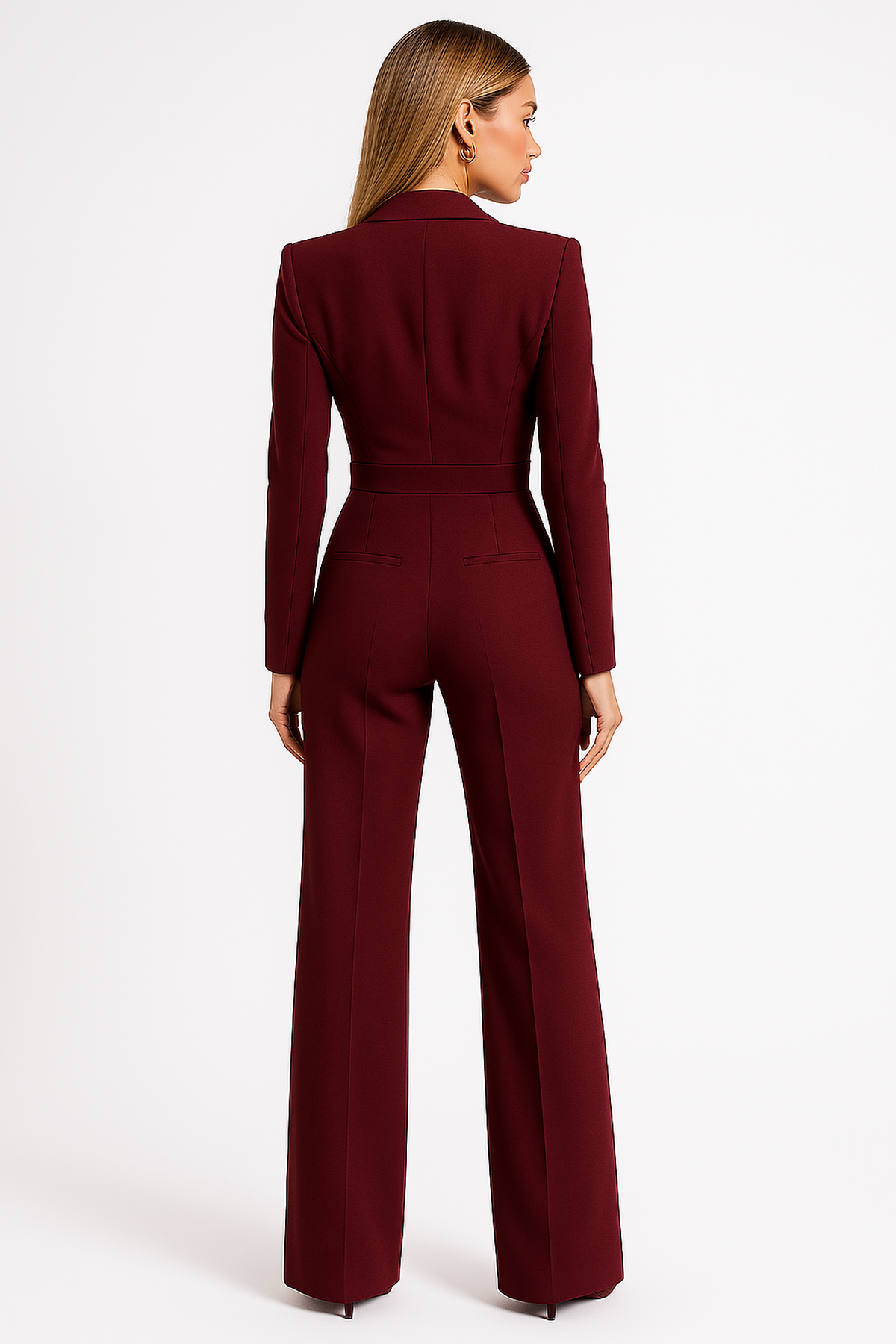 Eleganter Jumpsuit mit Langem Ärmel und Wickeloptik – Feminine Silhouette für Büro und Abend