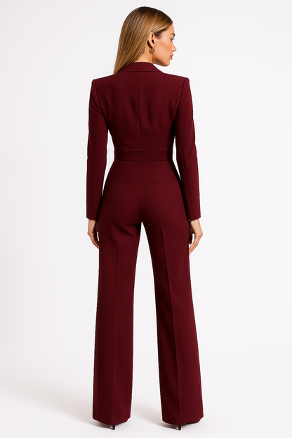Eleganter Jumpsuit mit Langem Ärmel und Wickeloptik – Feminine Silhouette für Büro und Abend