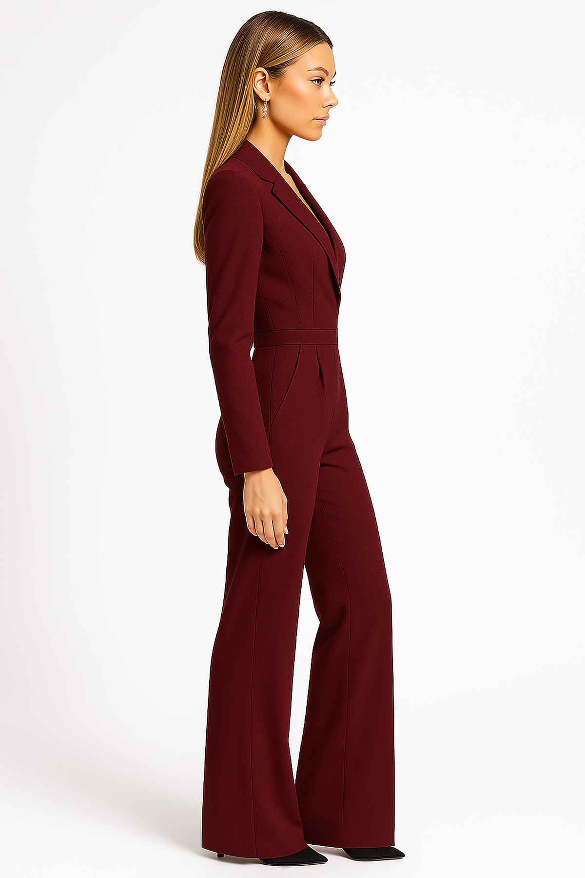 Eleganter Jumpsuit mit Langem Ärmel und Wickeloptik – Feminine Silhouette für Büro und Abend