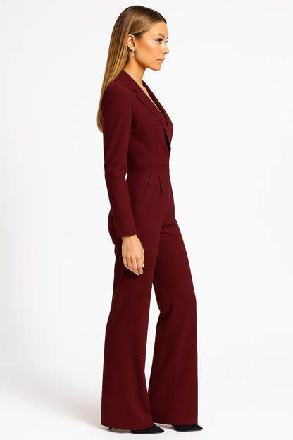 Eleganter Jumpsuit mit Langem Ärmel und Wickeloptik – Feminine Silhouette für Büro und Abend