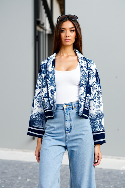 Flora | Geblümte Steppjacke mit blauem Print – Stilvoll und gemütlich
