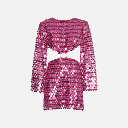 Beatrice | Ausgestellter Ärmel Glitzerndes Pailletten-Minikleid mit Cut-Out-Detail