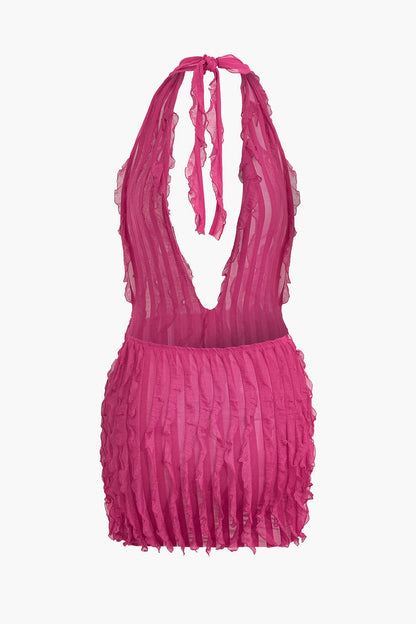 Liana | Sexy Transparentes Mini-Kleid mit Rüschen & Tiefem Ausschnitt