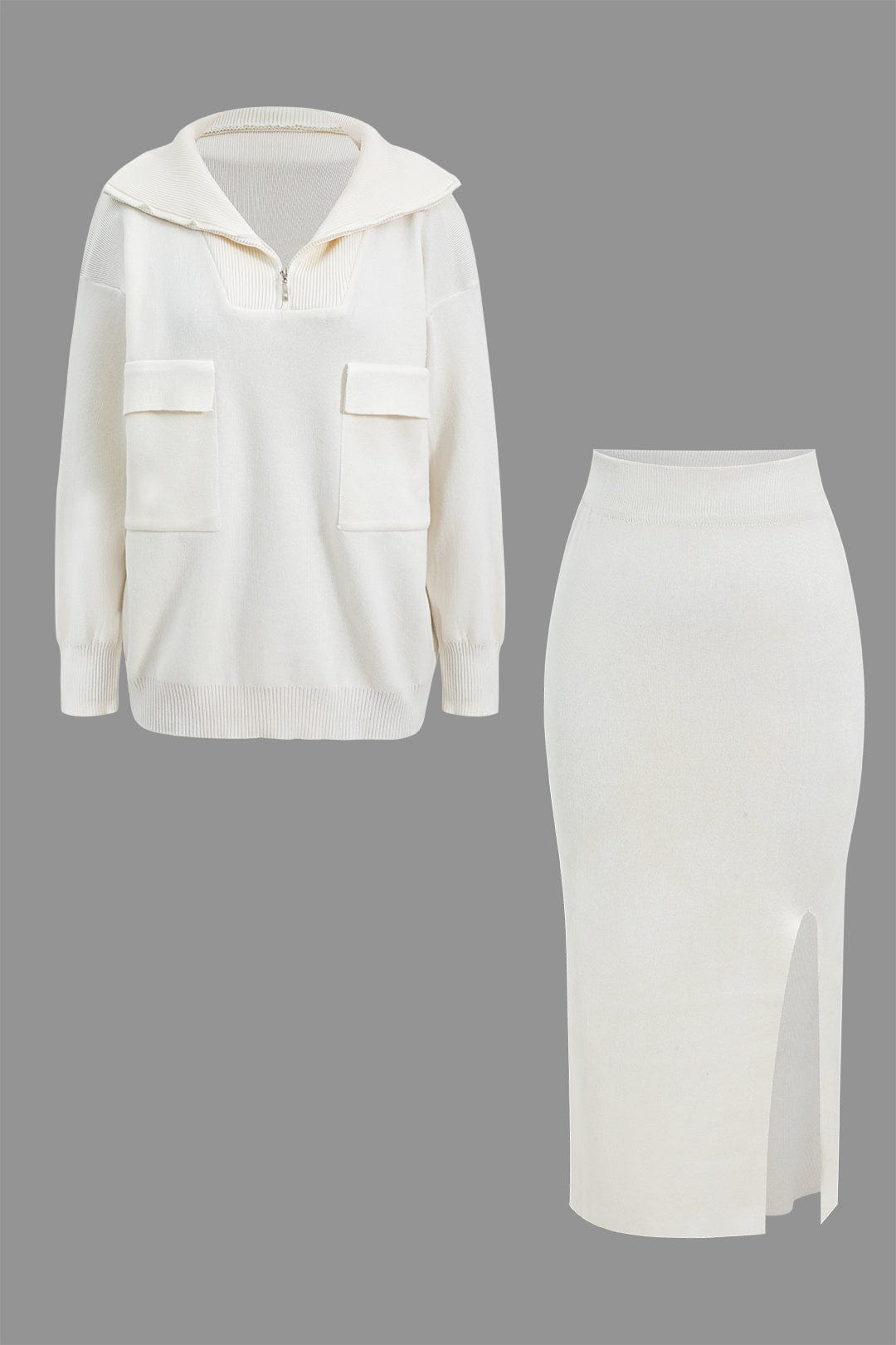 Lara | Zweiteiler-Set mit Oversized-Pullover & Schlitzrock