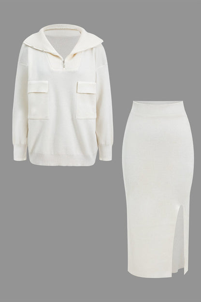 Lara | Zweiteiler-Set mit Oversized-Pullover & Schlitzrock