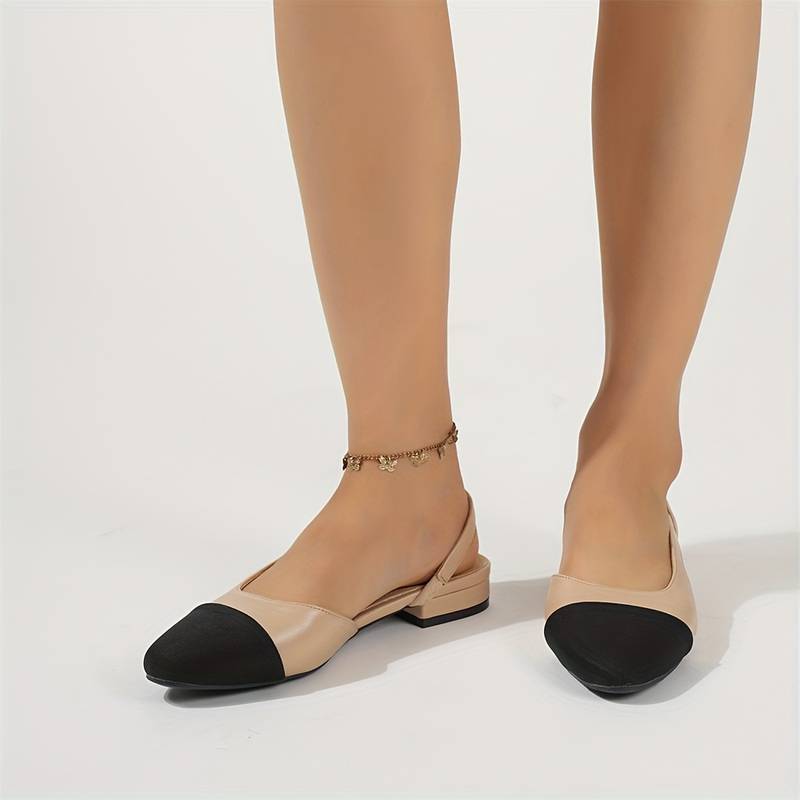 Elegante Slingback-Ballerinas in Beige & Schwarz – Klassischer Chic
