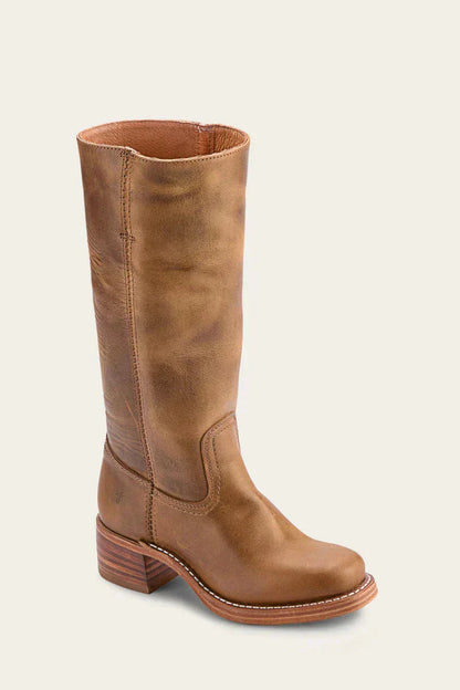 Damen-Lederstiefel im Westernstil mit Blockabsatz