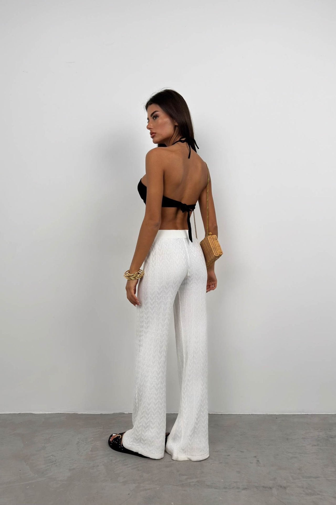 Ella | Elegante weiße gehäkelte Hose