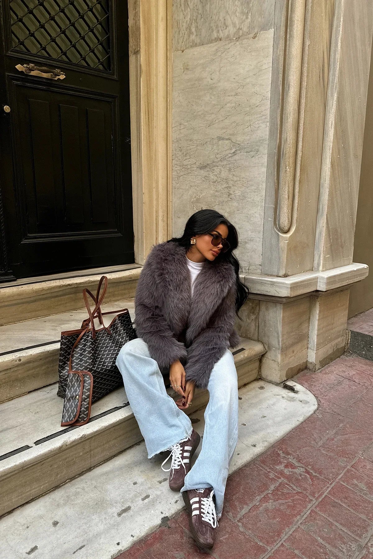 Nora | Kurzpelzmantel für Damen in Anthrazit