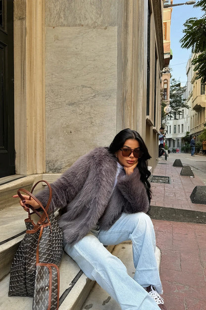 Nora | Kurzpelzmantel für Damen in Anthrazit