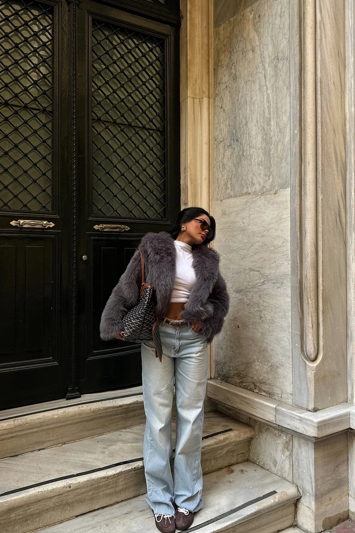 Nora | Kurzpelzmantel für Damen in Anthrazit