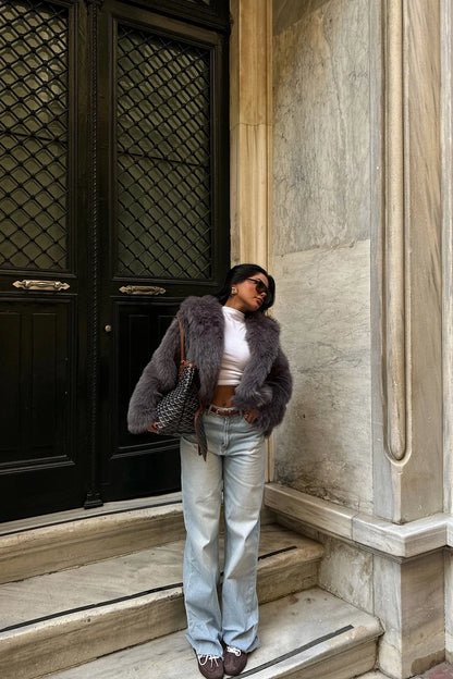 Nora | Kurzpelzmantel für Damen in Anthrazit