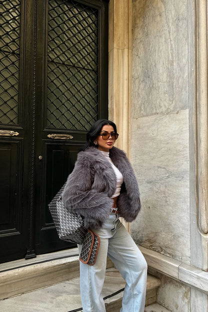 Nora | Kurzpelzmantel für Damen in Anthrazit