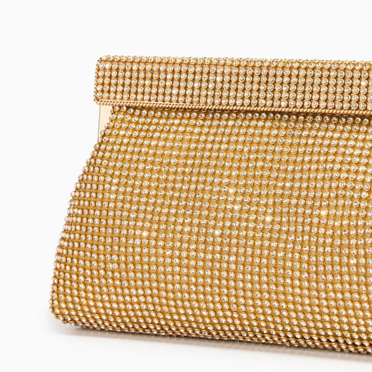 Aurielle | Goldene Clutch mit Kristallbesatz & Schnappverschluss – Elegante Abendtasche für Damen