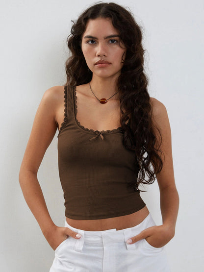 Lea | Romantisches Ripp-Tanktop mit Spitzenbesatz