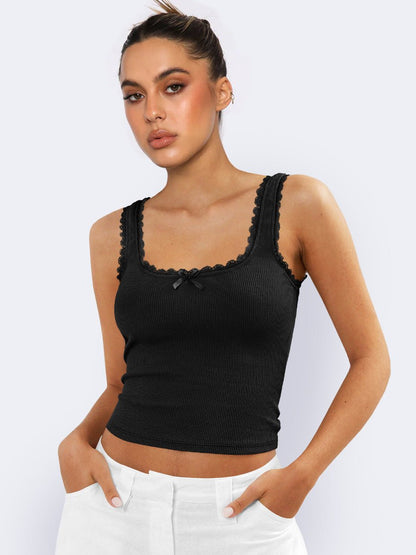 Lea | Romantisches Ripp-Tanktop mit Spitzenbesatz