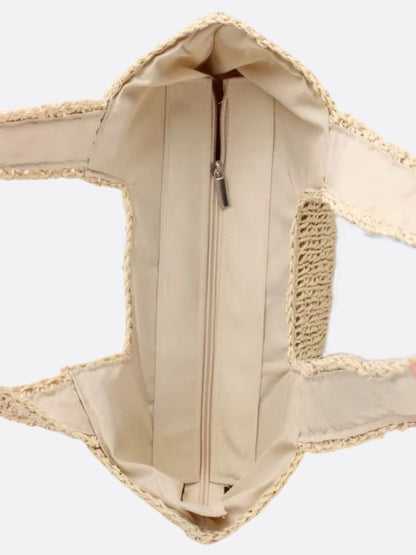 Nora | Gehäkelte große Strohtasche mit doppelten Schulterhenkeln