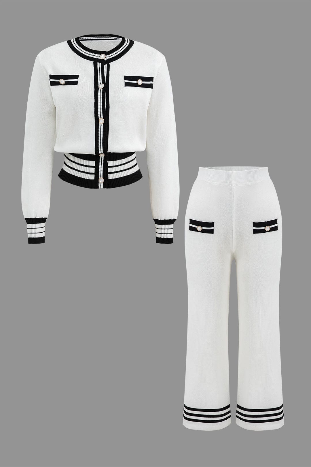 Ariella | Stilvolles Strick-Zweiteiler-Set mit Cropped-Cardigan & Weitbein-Hose