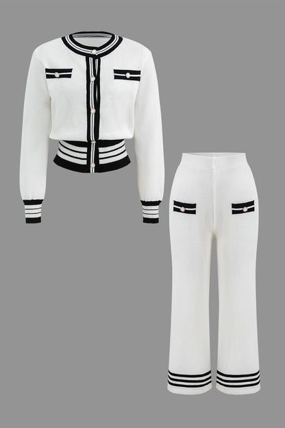 Ariella | Stilvolles Strick-Zweiteiler-Set mit Cropped-Cardigan & Weitbein-Hose