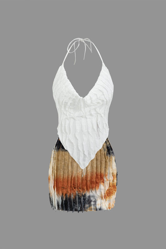 Aviana | Zweiteiliges Plissee-Set mit Farbverlauf & Neckholder-Top